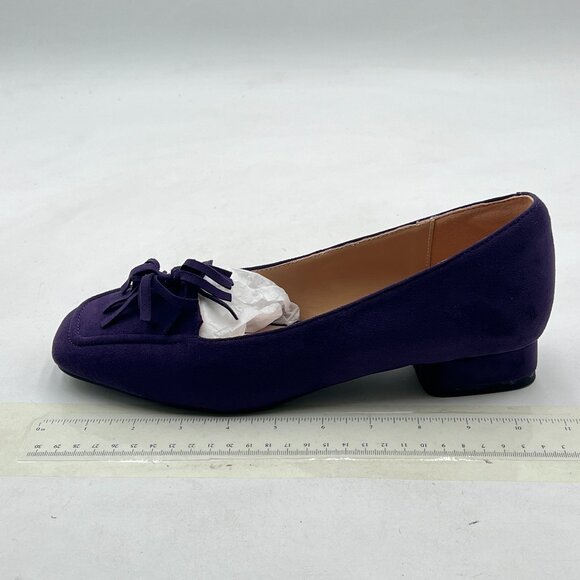 YDN Dark Purple Block Low Heel Loafer Square Toe Tassel Fringe Pump Slip On Shoe - Picture 2 of 8